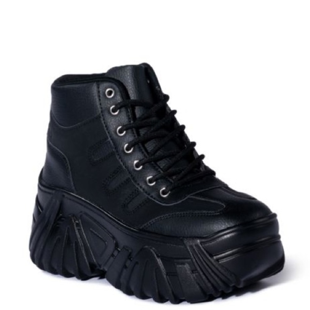 Azalea Wang Black Leather Lace Up Combat Boots